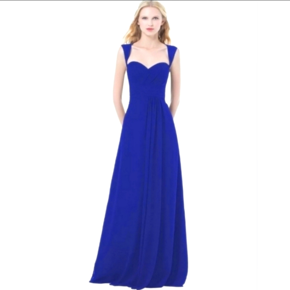 Bill Levkoff Royal Blue Cap-Sleeve Sweetheart Gown